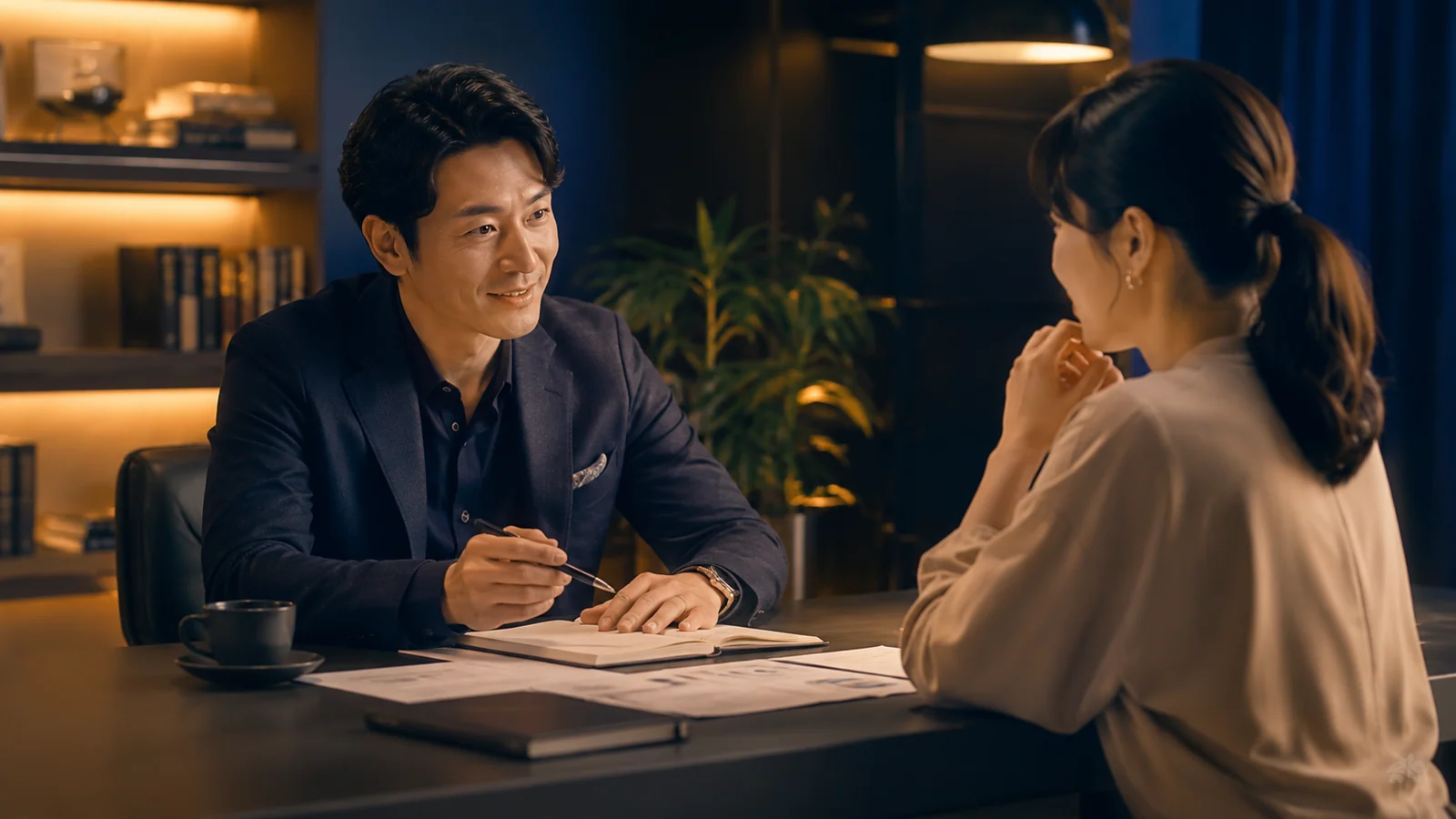 落ち着いた空間で人生や仕事について相談するイメージ